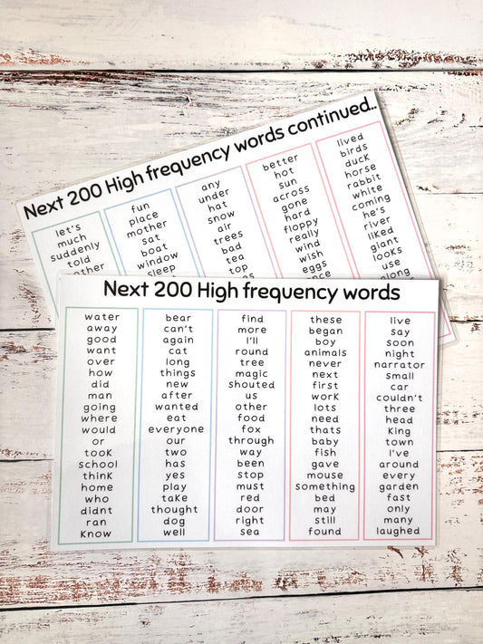 200 High Frequency Words