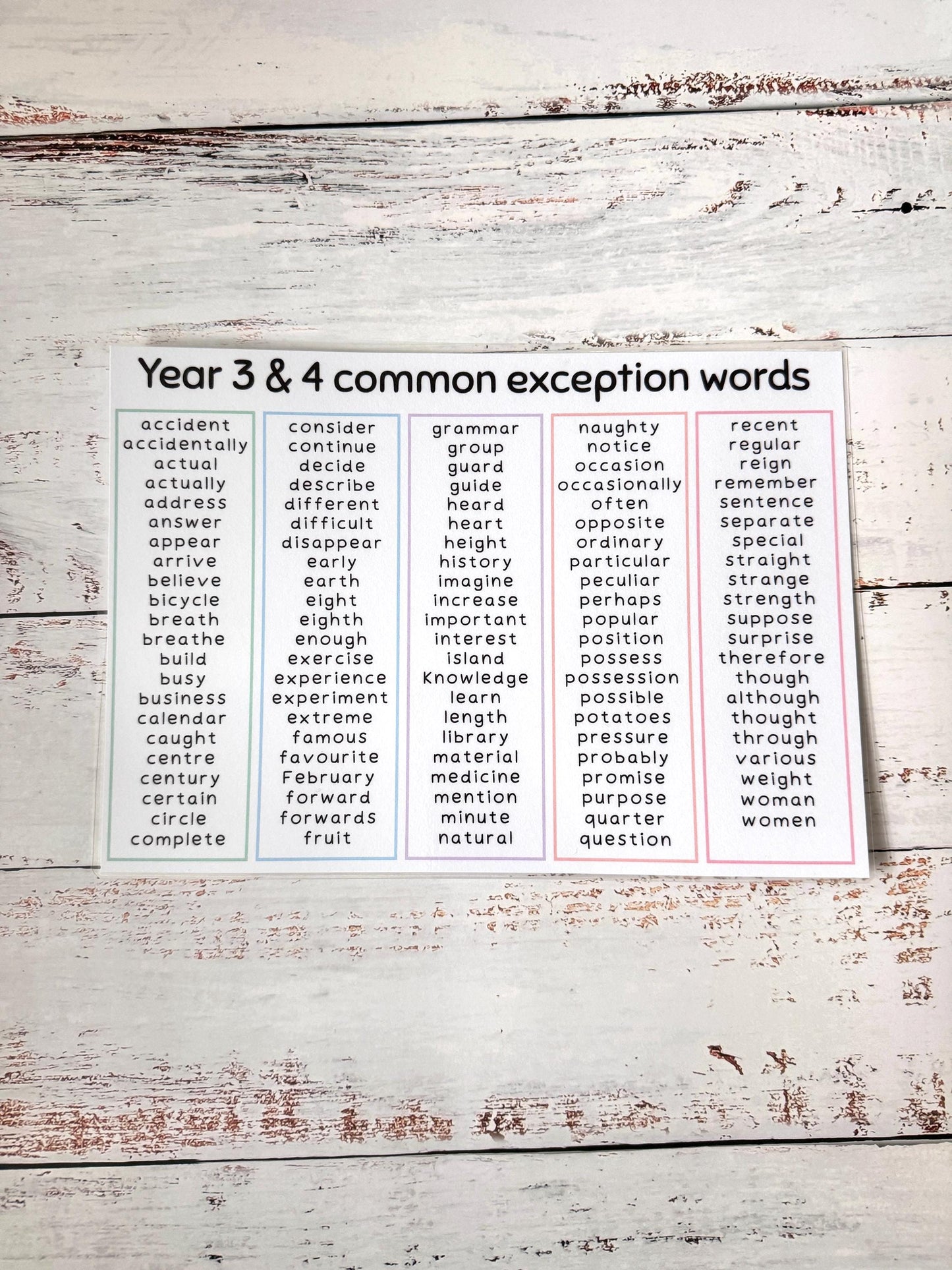 Year 3 & 4 Common Exception words