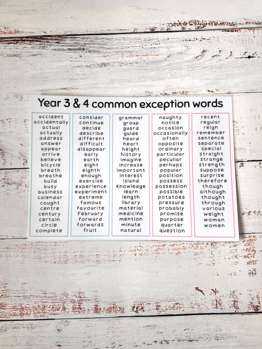 Year 3 & 4 Common Exception words